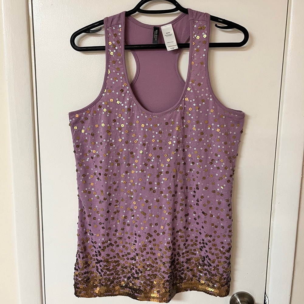 bisou bisou purple and gold sequined top